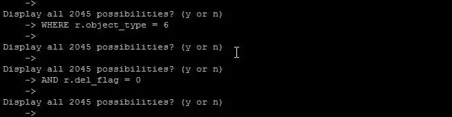 MySQL的shell环境下命令窗口出现“Display all 2045 possibilities?”的原因